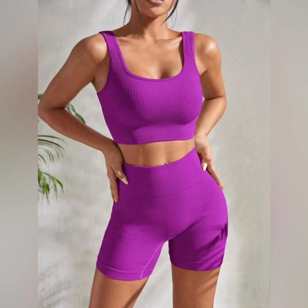 Seamluxe Sport Ribbed Knit Wideband Waist Sports Set Workout Women Set Gym Yoga